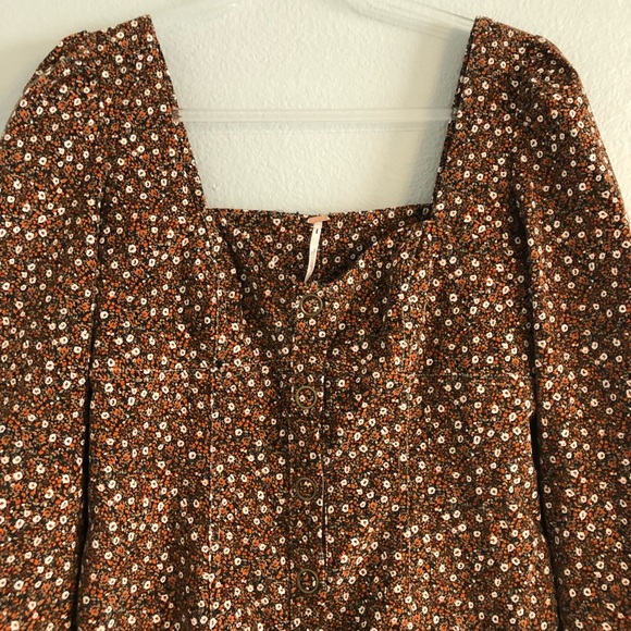 FREE PEOPLE Call Me Cord Mini Dress Brown Floral (Size 4) NWOT $148 - Picture 4 of 7
